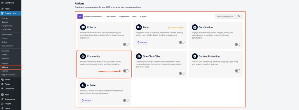 How to Enable Community Features in Creator LMS 3 Enable Community Addon
