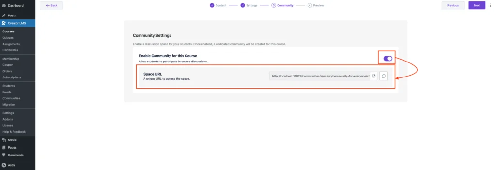 How to Create a Space for a Course in Creator LMS 5 New Space will be Created Automatically