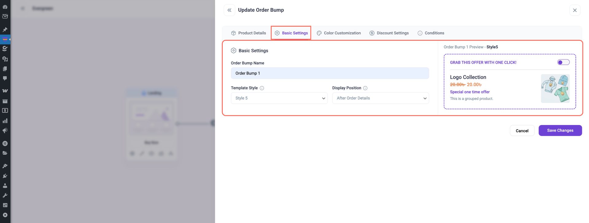 Order Bump Basic Settings