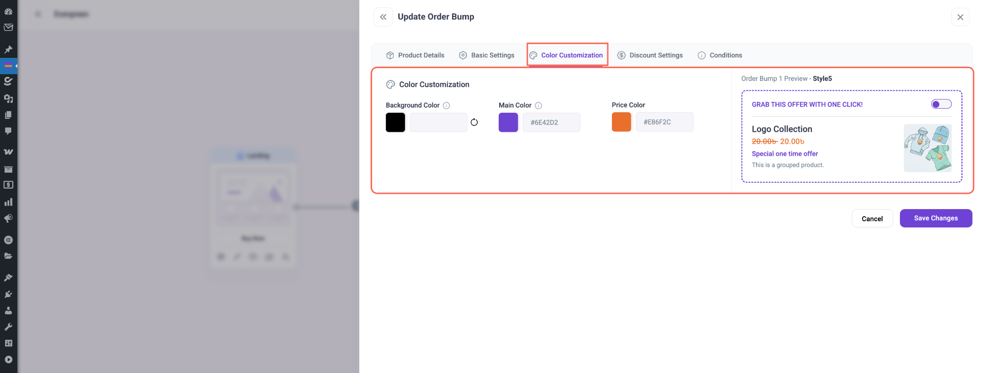 Order Bump Color Customization