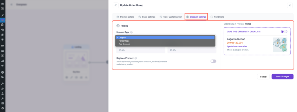 Order Bump Discount Settings