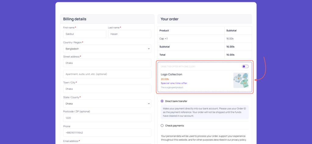 Order Bump View In Checkout