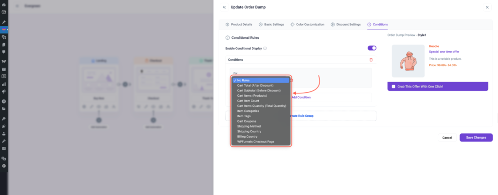 Click on Conditions to Set the Conditional Steps