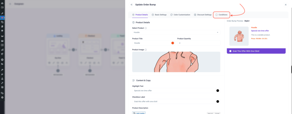 Click on Conditions to Set the Conditional Steps