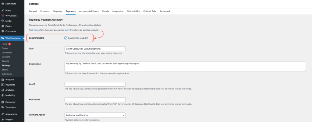 How To Connect Razorpay 3 Enable the Razorpay Options