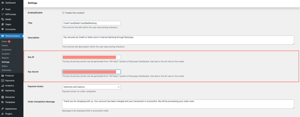 How To Connect Razorpay 4 Set the Key ID & Secret