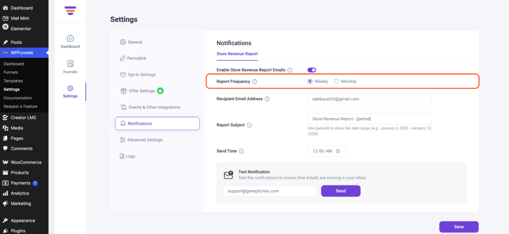 Set the Report Frequency