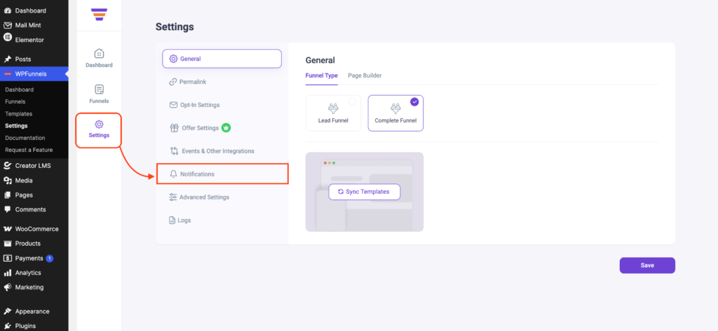 WPFunnels Settings Notification 