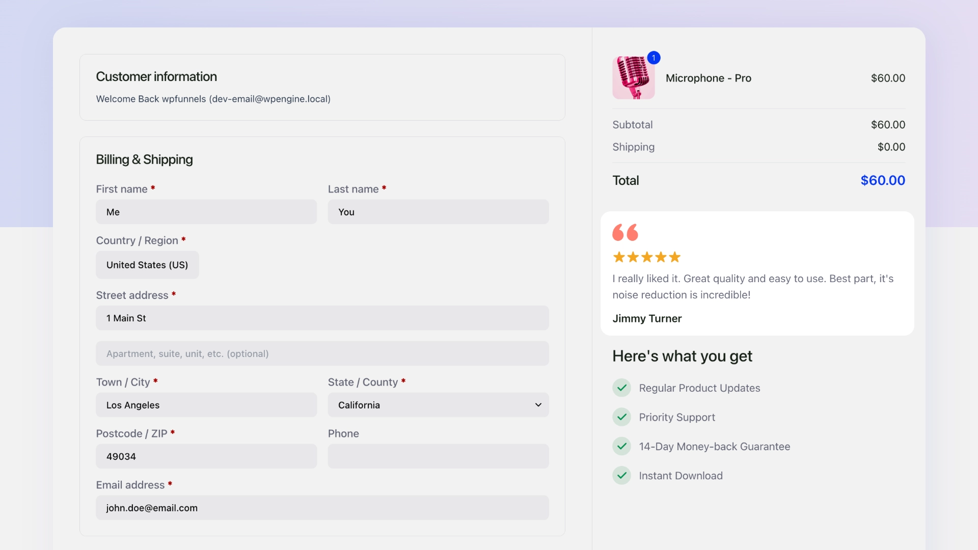 Testimonial in Checkout