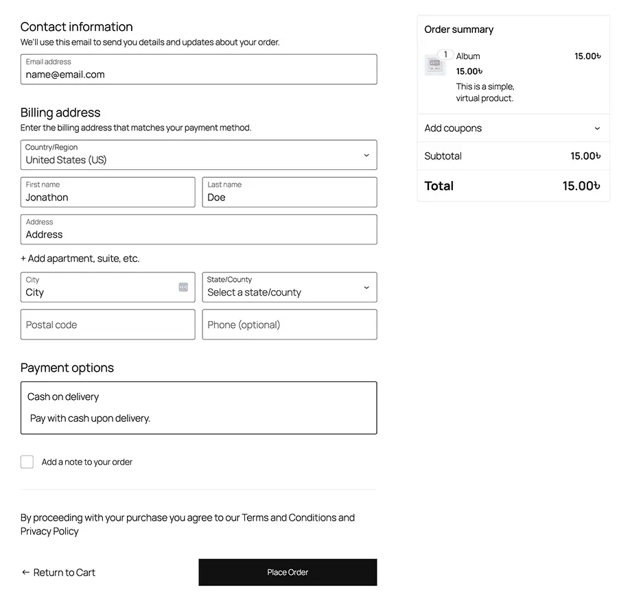 Default WooCommerce Checkout