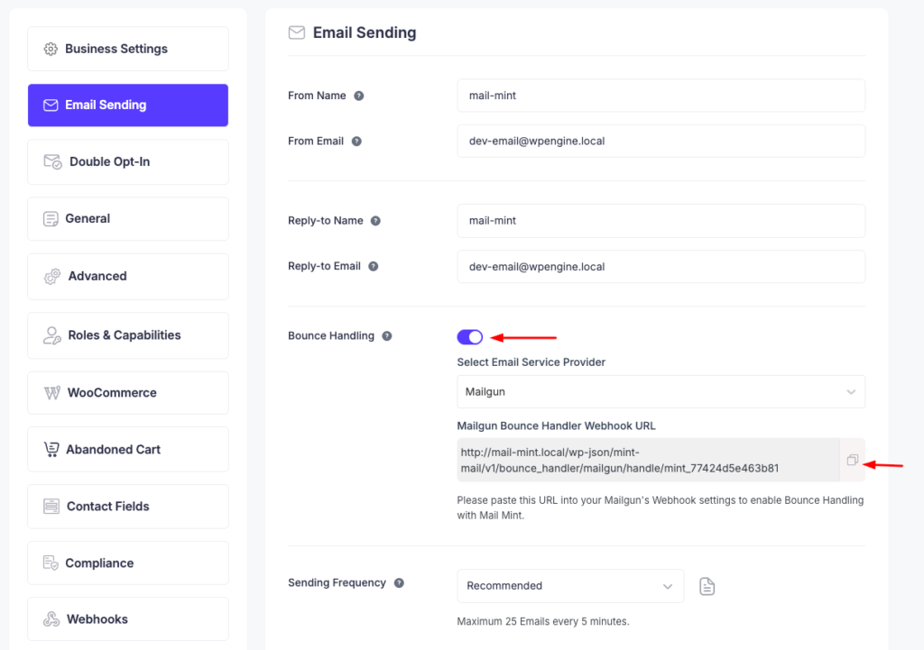 mailgun webhook settings