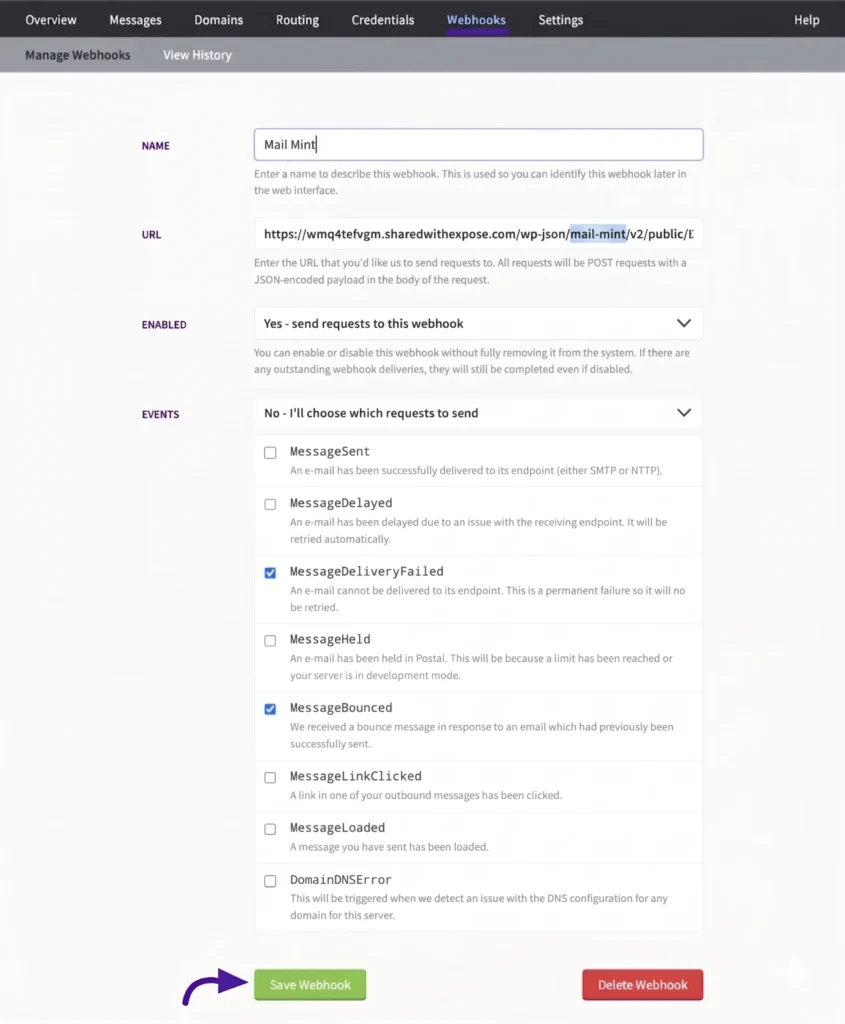 postal server webhook setup
