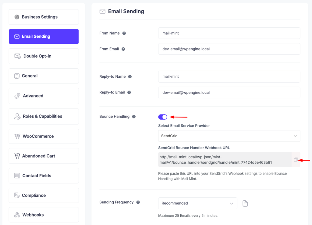 sendgrid webhook settings