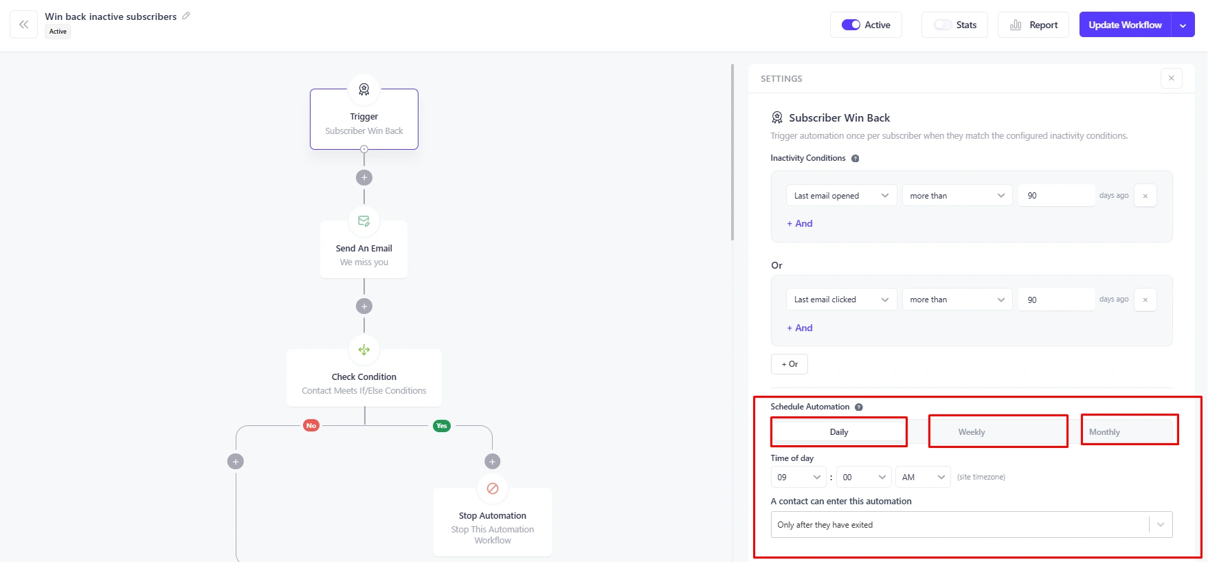 04 mail mint win back automation schedule settings