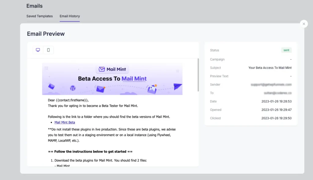 email history preview