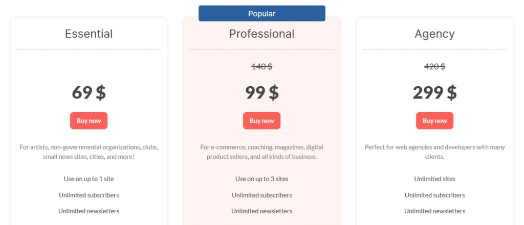 Newsletter Plugin pricing plans