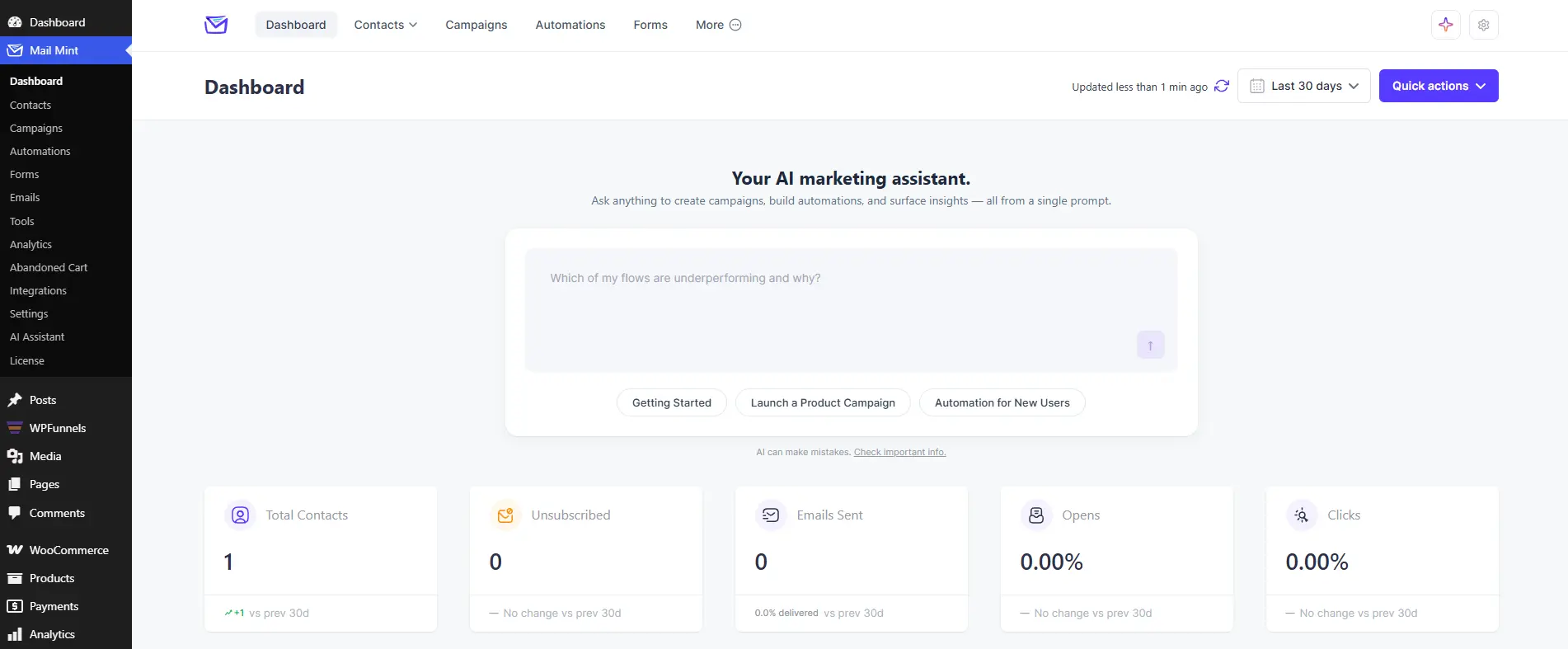 Mail Mint's Dashboard with AI Assistant