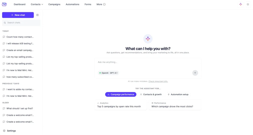 mail mint ai assistant page