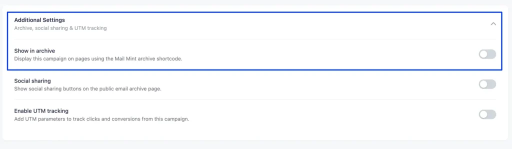 mail mint campaign additional settings