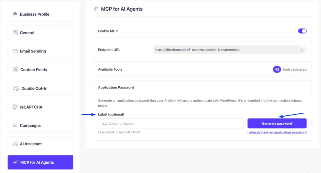 mail mint mcp app password