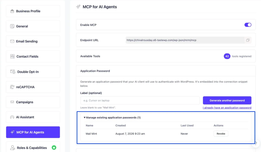 mail mint mcp manage passwords