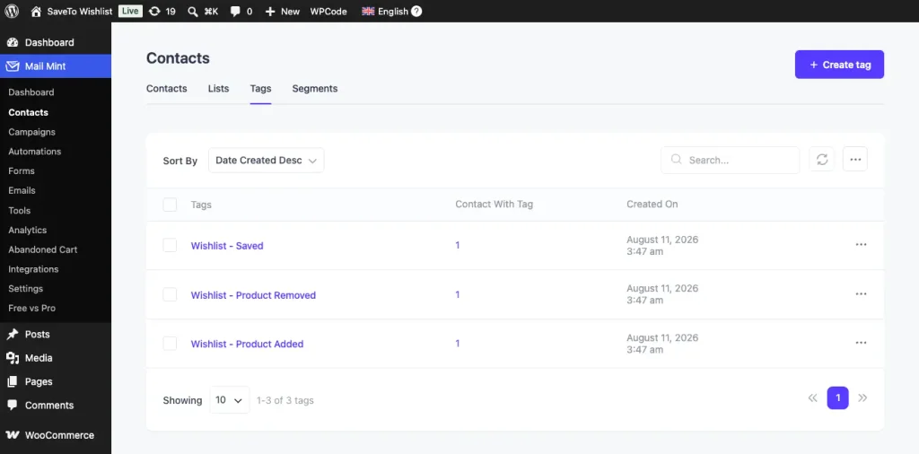 2. saveto wishlist mailmint tags