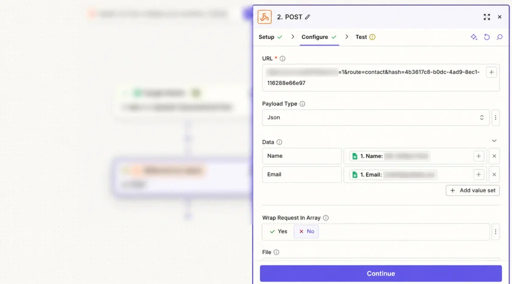 Configuring Action Webhook in Zapier