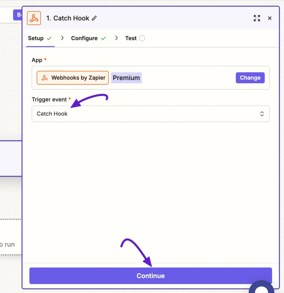 Configuring a Webhook Trigger in Zapier