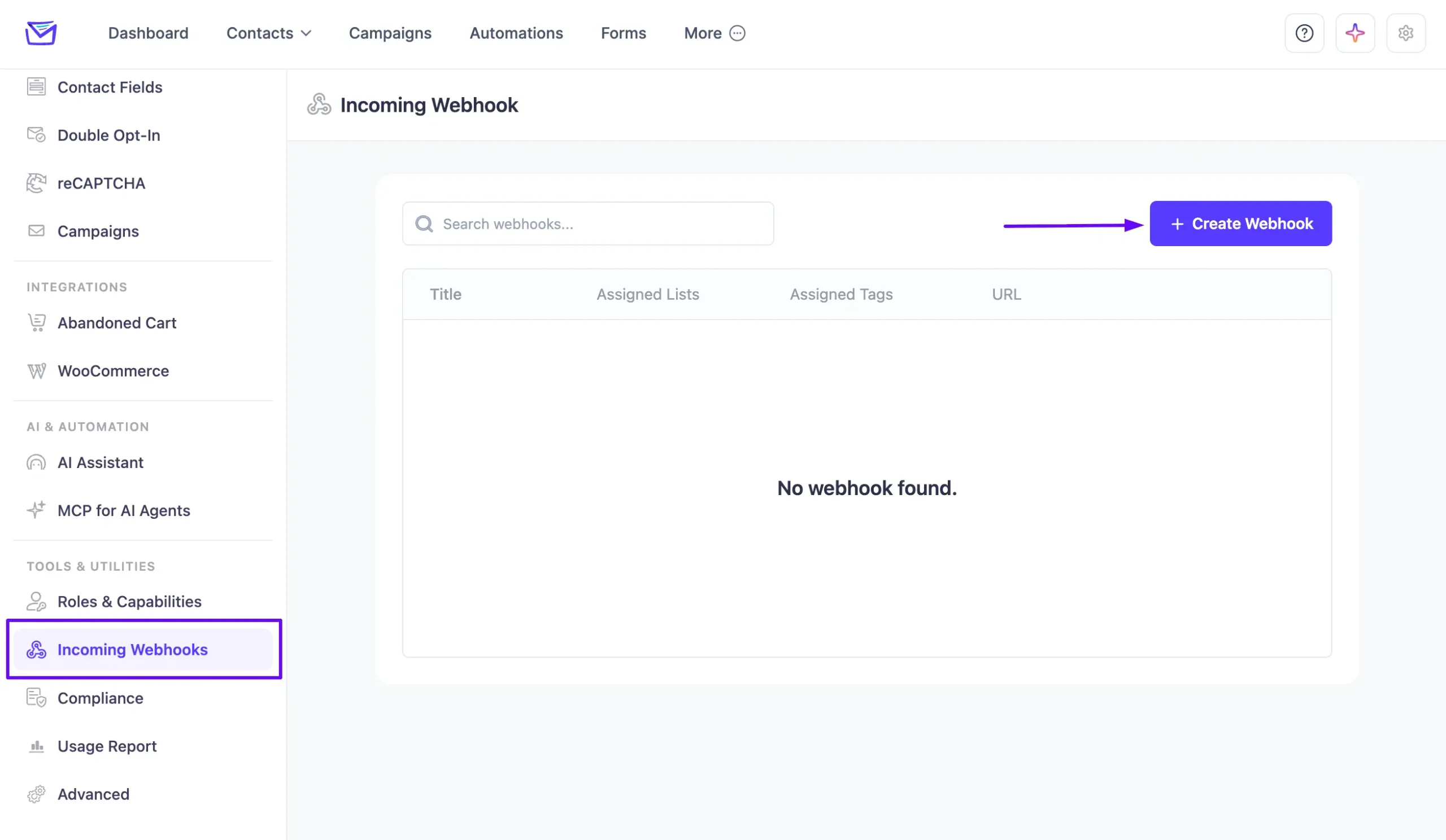 Mail Mint (Incoming) Webhooks Settings 1 Create Incoming Webhook
