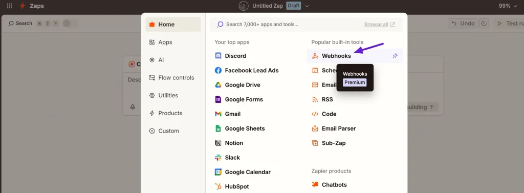 Creating a Webhook Trigger in Zapier