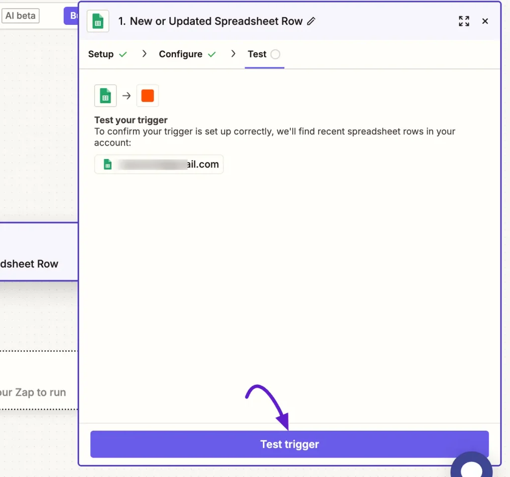 Test Trigger in Zapier